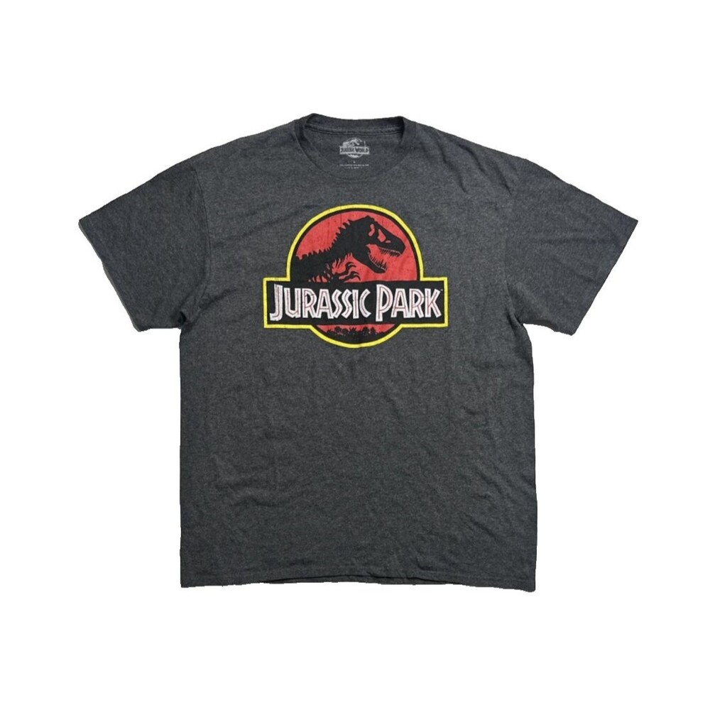 Jurassic Park Mens Graphic T Shirt Gray Dinosaur Logo Tee Size Large